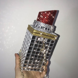 Customize Luxury Lipstick Shoulder Bags All Rhinestones Women Handbags Evening Purse Fashion Designer Handbags Storage Bag White - Virtual Blue Store