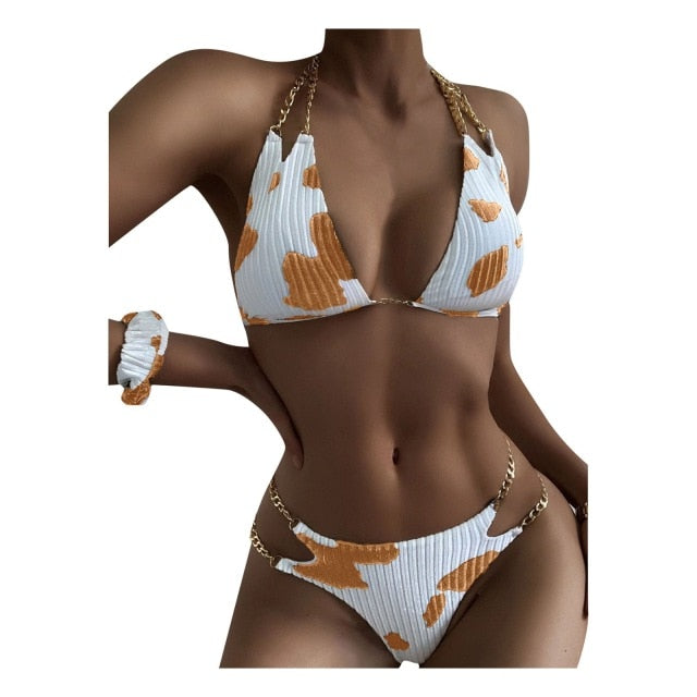 Women Floral Cows Print Bikini Set Push-Up Swimsuit Beachwear Padded Swimwear 2021 new swimming shorts Beach Wear Biquini - Virtual Blue Store