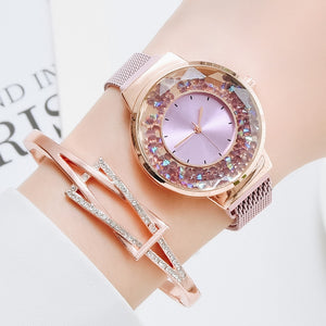 Fashion Watches For Women Luxury Ladies Quartz Magnet Buckle Movable Rhinestones Ladies Wristwatches Pink Clock Relogio Feminino - Virtual Blue Store