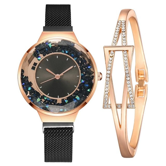 Fashion Watches For Women Luxury Ladies Quartz Magnet Buckle Movable Rhinestones Ladies Wristwatches Pink Clock Relogio Feminino - Virtual Blue Store