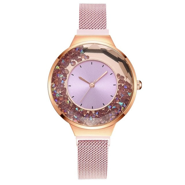 Fashion Watches For Women Luxury Ladies Quartz Magnet Buckle Movable Rhinestones Ladies Wristwatches Pink Clock Relogio Feminino - Virtual Blue Store