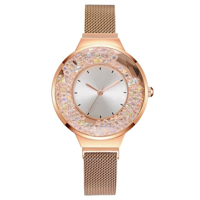 Fashion Watches For Women Luxury Ladies Quartz Magnet Buckle Movable Rhinestones Ladies Wristwatches Pink Clock Relogio Feminino - Virtual Blue Store