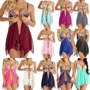 Women Sexy Lingerie Underwear Erotic Dress See-through Lace Pajamas Sleepwear Nightdress + Thong Sexy Costumes Sex Dress - Virtual Blue Store