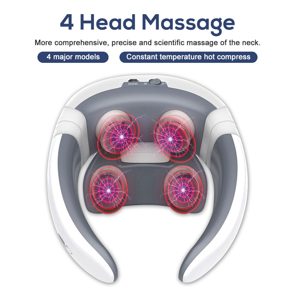 4 Heads Electric Neck Massager Pulse Back Shoulder Neck Massager Heating Pain Relief Health Care Cervical Vertebra Relaxation - Virtual Blue Store