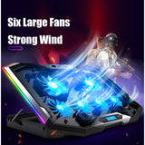 Gaming RGB Laptop Cooler For Laptop 12-18 Inch Six Fans LCD Screen Laptop Cooling Pad Adjustable Notebook Stand Two USB Port
