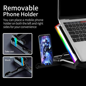 Gaming RGB Laptop Cooler For Laptop 12-18 Inch Six Fans LCD Screen Laptop Cooling Pad Adjustable Notebook Stand Two USB Port
