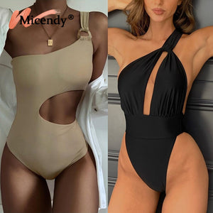 Micendy One Shoulder Swimsuit Women Sexy Hollow Out Swimwear Summer Black Bathing Suits Beach Swim High Waist One Piece Monokini - Virtual Blue Store