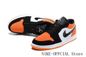 AIR JORDAN 1-Padded Skateboarding Shoes for Men and Women, Comfortable Breathable, Non-slip, Size 36-46, White, Orange and Black - Virtual Blue Store