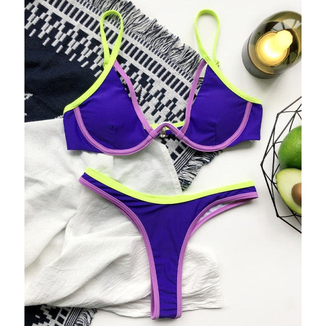 In-X Patchwork bikini set Push up swimsuit women Hollow out swimwear female String micro 2 pieces set Sexy bathing suit 2021 new - Virtual Blue Store