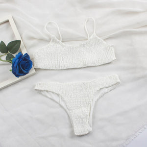 Sexy Bikini  Pleated Women Solid Two Pieces Swimsuits Bathing Suits Swimwear Woman Swimsuit Beach Wear Biquini Brazilian - Virtual Blue Store