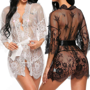 New Sexy Women Lingerie Lace Ruffles Robe See-through Babydoll Underwear Sleepwear Night Dress Erotic Sex Clothes - Virtual Blue Store
