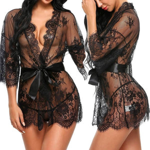New Sexy Women Lingerie Lace Ruffles Robe See-through Babydoll Underwear Sleepwear Night Dress Erotic Sex Clothes - Virtual Blue Store