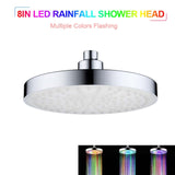 New LED Rainfall Shower Head Square Shower Head Automatically RGB Color-Changing Temperature Sensor Showerhead for Bathroom - Virtual Blue Store