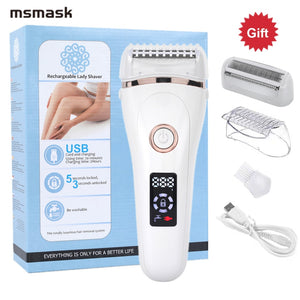 Electric Razor Lady Shaver Waterproof Painless LCD Display Trimmer For Women Bikini Whole Body Wet & Dry Using+Replacement Head - Virtual Blue Store