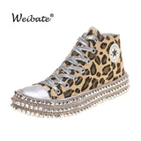 Woman Spring Leopard Print Canvas Fashion Sneakers Rhinestone Sequin Flat Wild Women's Shoes Youth Casual Shoes Plus Size - Virtual Blue Store
