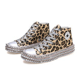 Woman Spring Leopard Print Canvas Fashion Sneakers Rhinestone Sequin Flat Wild Women's Shoes Youth Casual Shoes Plus Size - Virtual Blue Store