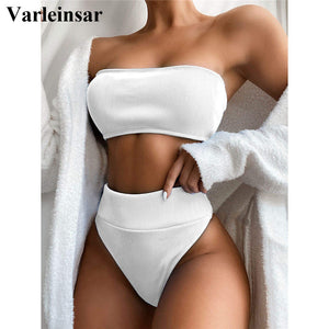 Sexy Bandeau High Waist Bikini Female Swimsuit Women Swimwear Two-pieces Bikini set Strapless Bather Bathing Suit V2331 - Virtual Blue Store