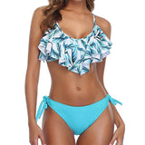2021 Tropical Flounce Bikini Side Tie Bottom Padded Ruffled Top Two Piece Swimsuit for Women Cross Back Bathing Suit Swimwear - Virtual Blue Store