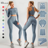 2/3/5PCS Seamless Women Yoga Set Workout Sportswear Gym Clothing Fitness Long Sleeve Crop Top High Waist Leggings Sports Suits - Virtual Blue Store