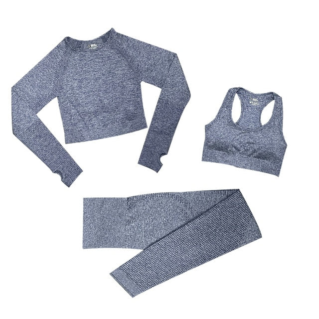 2/3/5PCS Seamless Women Yoga Set Workout Sportswear Gym Clothing Fitness Long Sleeve Crop Top High Waist Leggings Sports Suits - Virtual Blue Store
