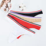 Simple Design Sporty Style Cotton Thong Panties Women Fashion Color Stripes Underwear Female Soft Comfortable G String Lingerie - Virtual Blue Store