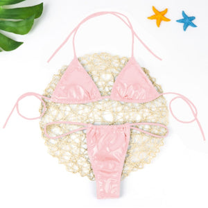 Sexy Women Pu Leather Micro Bikini Sets Female Thong Bandage Swimwear Solid Brazlian Swimwear Bathing Suit Summer Beachwear 2020 - Virtual Blue Store