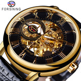 Forsining 3d Logo Design Hollow Engraving Black Gold Case Leather Skeleton Mechanical Watches Men Luxury Brand Heren Horloge - Virtual Blue Store