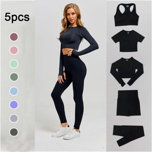 Seamless Women  yoga set Workout Gym Long Sleeve Fitness Crop Top High Waist Leggings Sport Clothing Suits - Virtual Blue Store