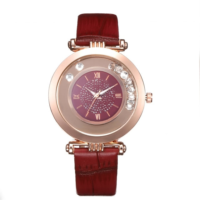 2021 Fashion Luxury Brand Leather Quartz Wristwatch Ladies Dress Rhinestone Watch Women Watches Reloj Mujer Montre Femme Clock - Virtual Blue Store