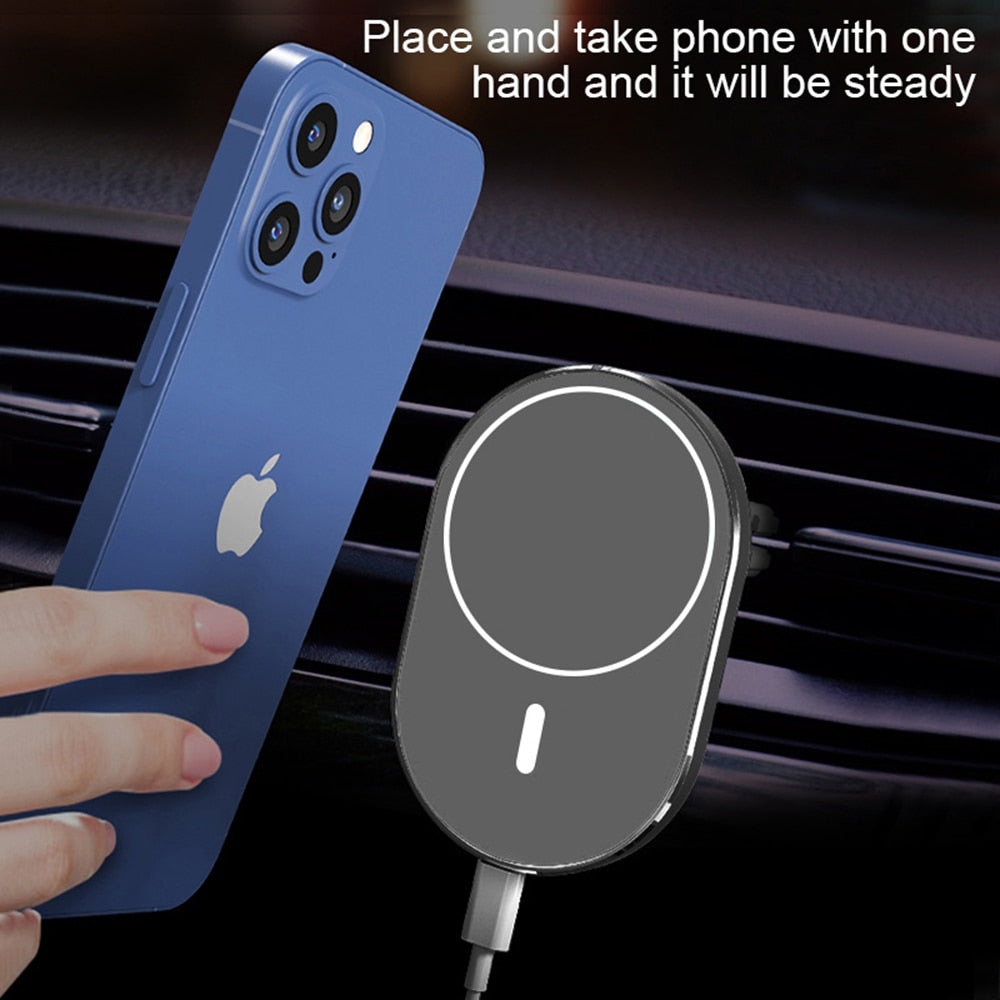 Magnetic Wireless Car Charger AirVent Mount Compatible With For Magsafe iPhone 12 ProMax Mini 15W Fast Charging Car Phone Holder - Virtual Blue Store