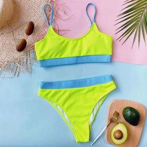 S - XL New Sexy Ribbed Female Swimsuit High Waist Bikini Women Swimwear Two-piece Bikini set Bather Bathing Suit Swim Lady V2439 - Virtual Blue Store