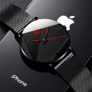 reloj hombre 2021 Fashion Watches Men Classic Black Ultra Thin Stainless Steel Mesh Belt Quartz Wrist Watch relogio masculino - Virtual Blue Store