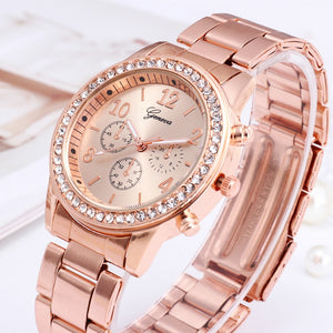 Watch for women Luxury Fashion Geneva Rhinestone Stainless steel Fake Three Eyes Quartz Women watch Gift for lady Relógio Femino - Virtual Blue Store