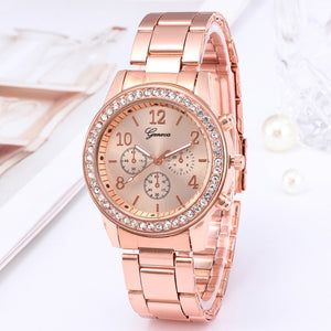 Watch for women Luxury Fashion Geneva Rhinestone Stainless steel Fake Three Eyes Quartz Women watch Gift for lady Relógio Femino - Virtual Blue Store