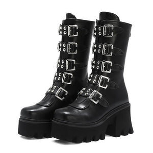 Women Combat Boots Antumn 2020 Female High Platform Gothic Shoes Black Leather Boots Lace up Women Knee High Boots - Virtual Blue Store