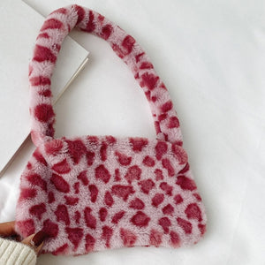 Women Winter Fur Square Houndstooth Handbag Corduroy Flower Day Clutches Fashion Large Capacity Zebra Pattern Star Plush Bag - Virtual Blue Store