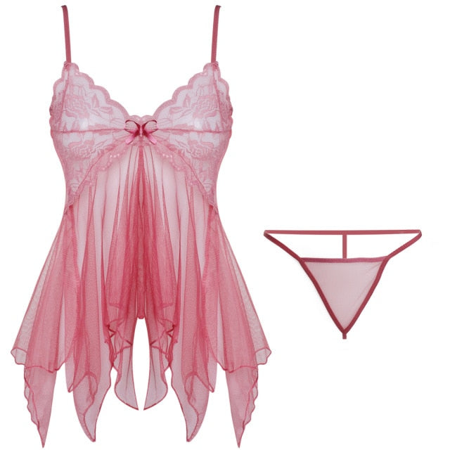 L-U-K Lady Sexy Lingerie Lace Suspender Nightdress Perspective Cute Tulle Elegant Underwear Woman Sexy Pajamas Allure Sleepwear - Virtual Blue Store