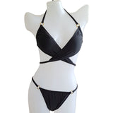 Hot Sales Very Popular Across Bikini Women Black Swimwear Bandage Swimsuit Triangle Top Beach Bathers Female Bathing Suits DK65 - Virtual Blue Store