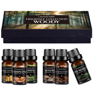 Lagunamoon 6pcs Gift Set Woody Premium Fragrance Oil 10ml Pine Needles Frankincense Sandalwood Fresh-cut Wood Benzoin Cypress - Virtual Blue Store