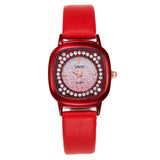 Fashion Square Rhinestone Watch For Women PU Leather Band Quartz Clock Ladies Casual Crystal Strap Female Bracelet Watches