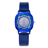 Fashion Square Rhinestone Watch For Women PU Leather Band Quartz Clock Ladies Casual Crystal Strap Female Bracelet Watches - Virtual Blue Store