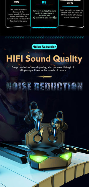TWS Bluetooth Earphone Gaming Headsets Stereo Sport Waterproof Wireless Headphone Noise Cancelling Earbuds Gamer With Microphone - Virtual Blue Store