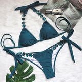 New Sexy Rhinestone Diamond Bikini 2021 Female Halter Bandeau Swimsuit Women Swimwear Crystal Bikini set Brazilian Bathing Suit - Virtual Blue Store