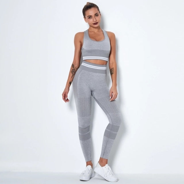 2 Piece Set Sports Bra High Waist Leggings Seamless Gym Athletic Yoga Set Wholesale Womans Workout Wear Clothing - Virtual Blue Store