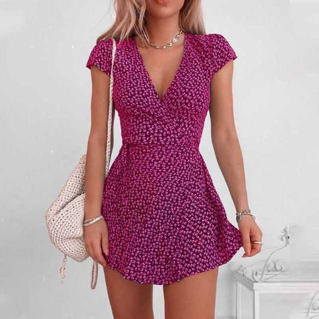 Plus Size Y2K V-neck Polka Dot Dress Women Short Sleeve Boho High Waist Beach Wear A Line Dresses Elegant Summer Clothing - Virtual Blue Store