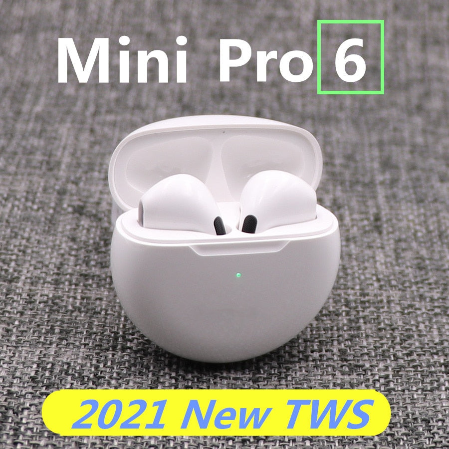 Mini Pro 6 TWS Wireless Headphones With Mic Tws Bluetooth Earphone Earbuds Sport Running Earpiece For Apple iPhone Xiaomi Huawei - Virtual Blue Store