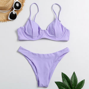 Sexy Low Waist Bikini Set Swimsuit Popular Swimming Suit Biquini Two Pieces Solid High Quality Swimwear Women Fashion Beachwear - Virtual Blue Store