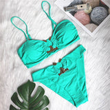 4 Color Metal Ring Bandeau Bikini Female Swimsuit Women Swimwear Two-pieces Bikini set Strapless Bather Bathing Suit Swim V2855 - Virtual Blue Store