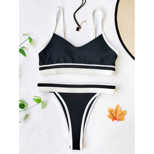 In-X Patchwork bikini  Bandeau swimwear female High waist swimsuit women Sexy string 2 pieces set bathing suit summer new - Virtual Blue Store
