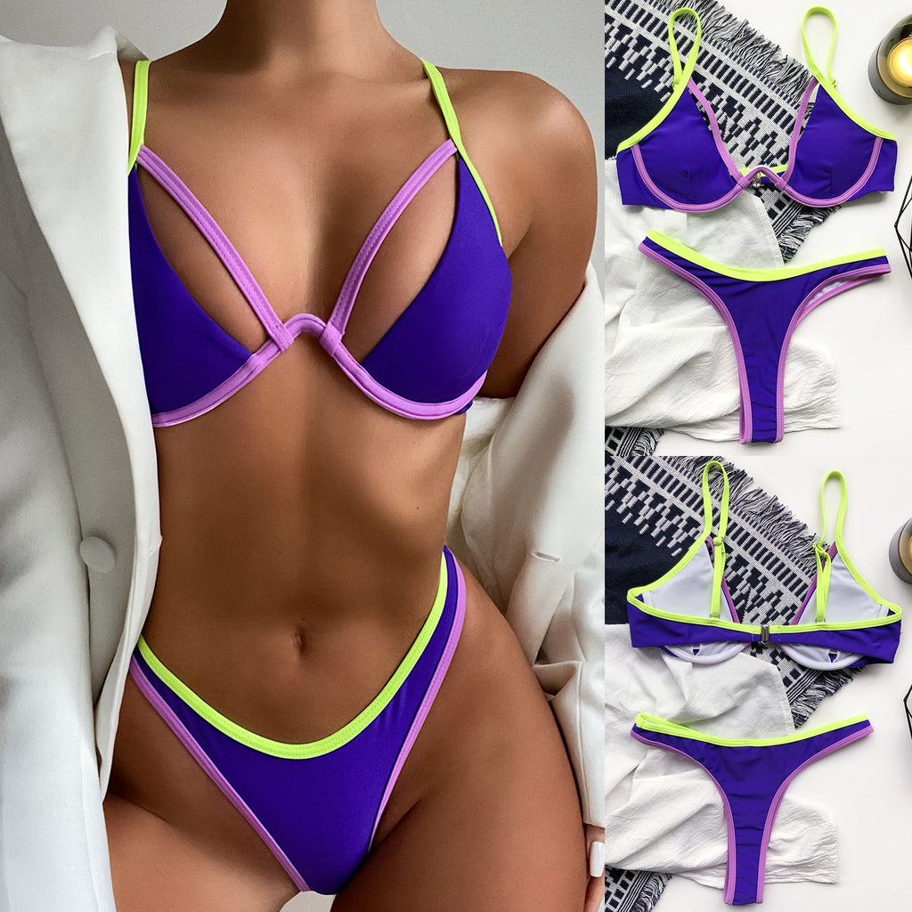 Women's Swimsuit Bikini Swimwear Patchwork Set Separate Swimsuit Two Piece Filled Bra Swimwear Beachwear Bathing Suits - Virtual Blue Store